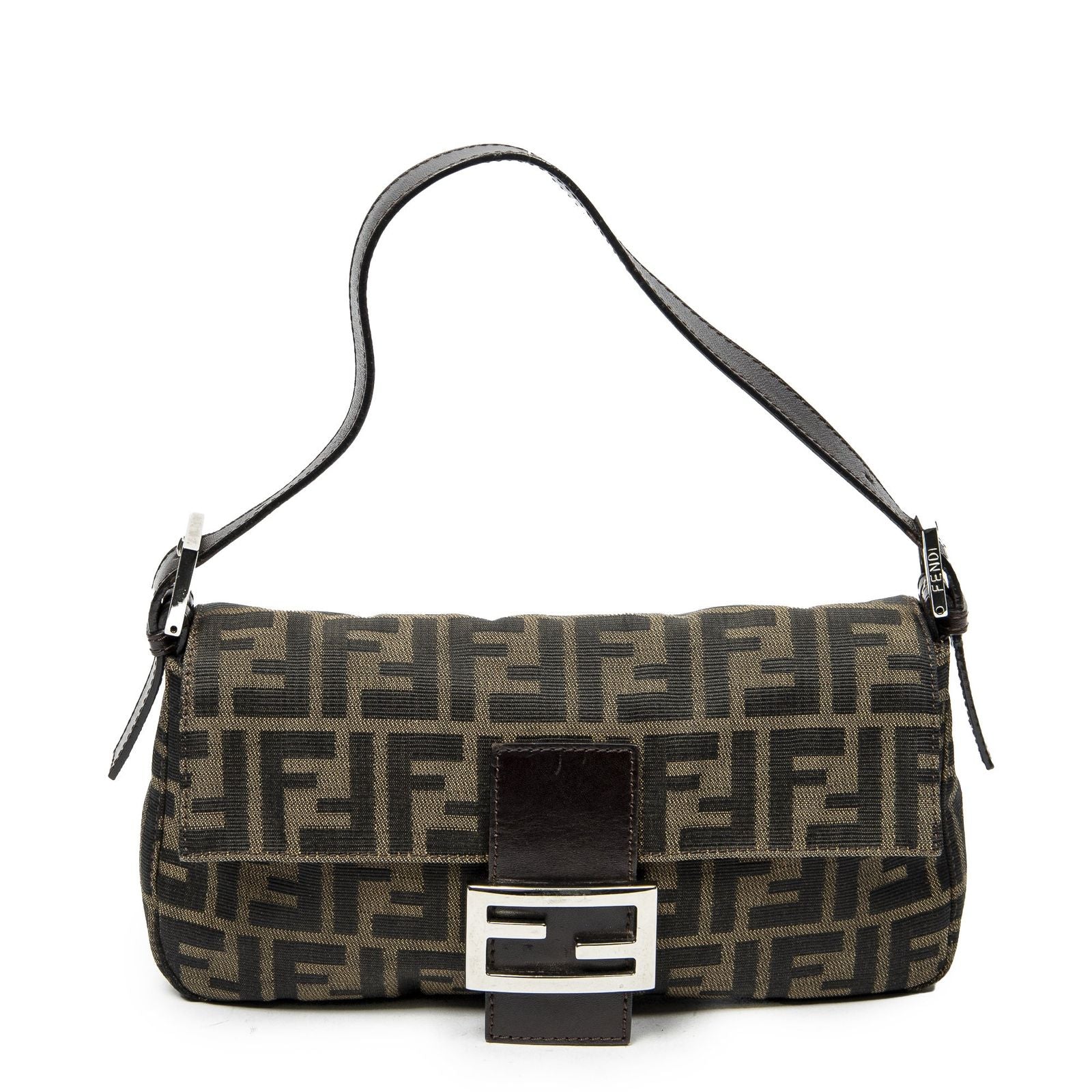 Fendi Baguette Khaki Color Brown Zucca Canvas Messenger