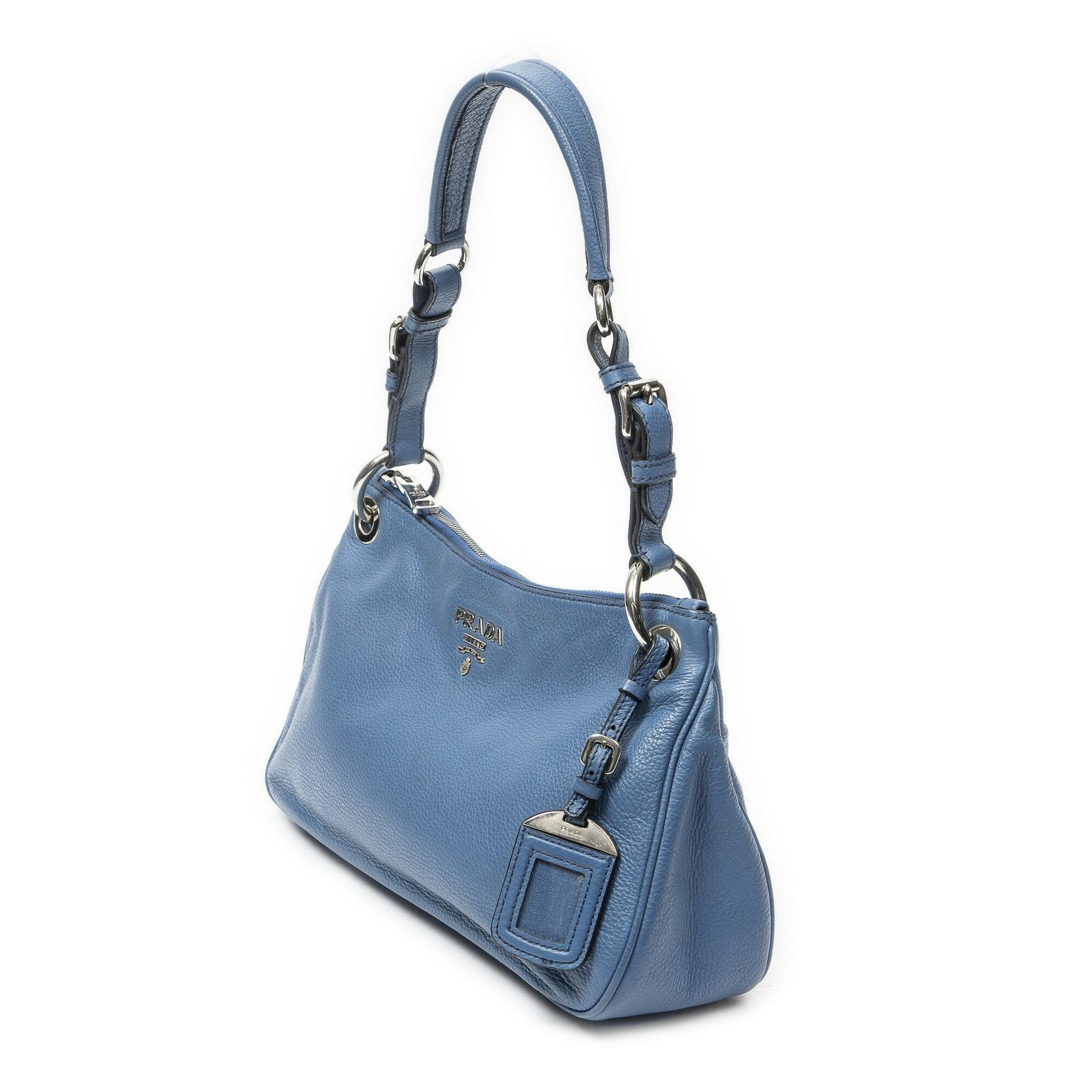 Prada Buckle Zip Hobo Blue Vitello Phoenix — view 2