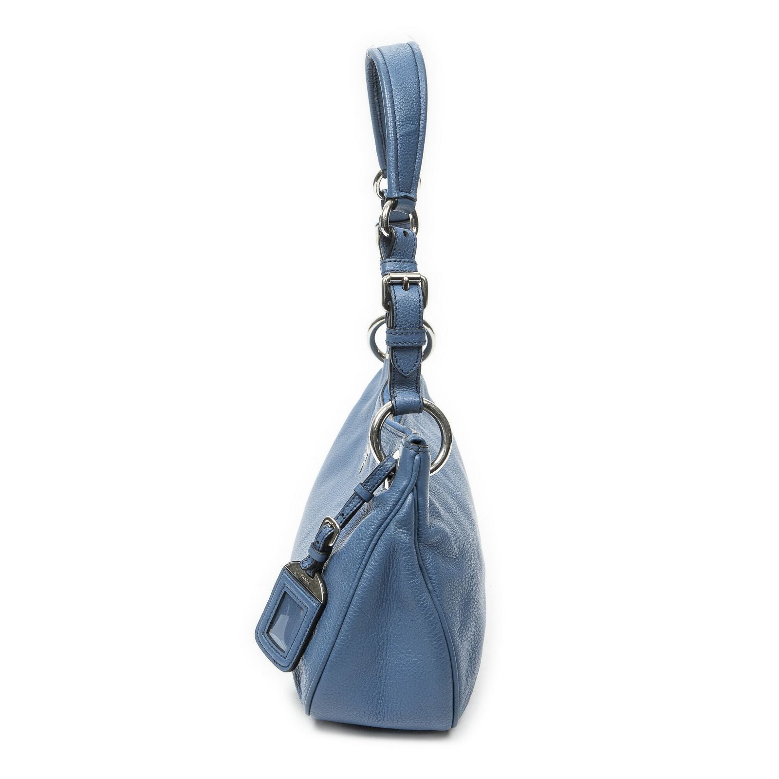 Prada Buckle Zip Hobo Blue Vitello Phoenix — view 3