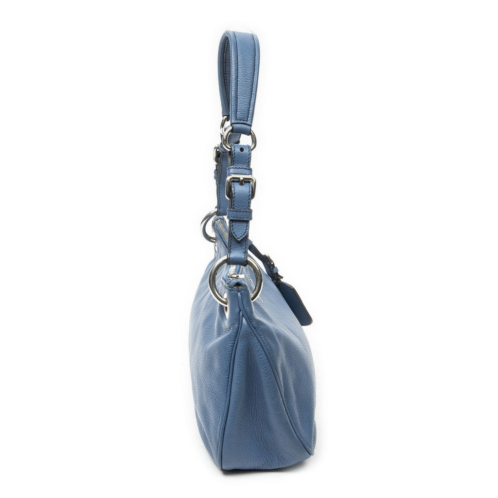 Prada Buckle Zip Hobo Blue Vitello Phoenix — view 4