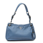 Prada Buckle Zip Hobo Blue Vitello Phoenix