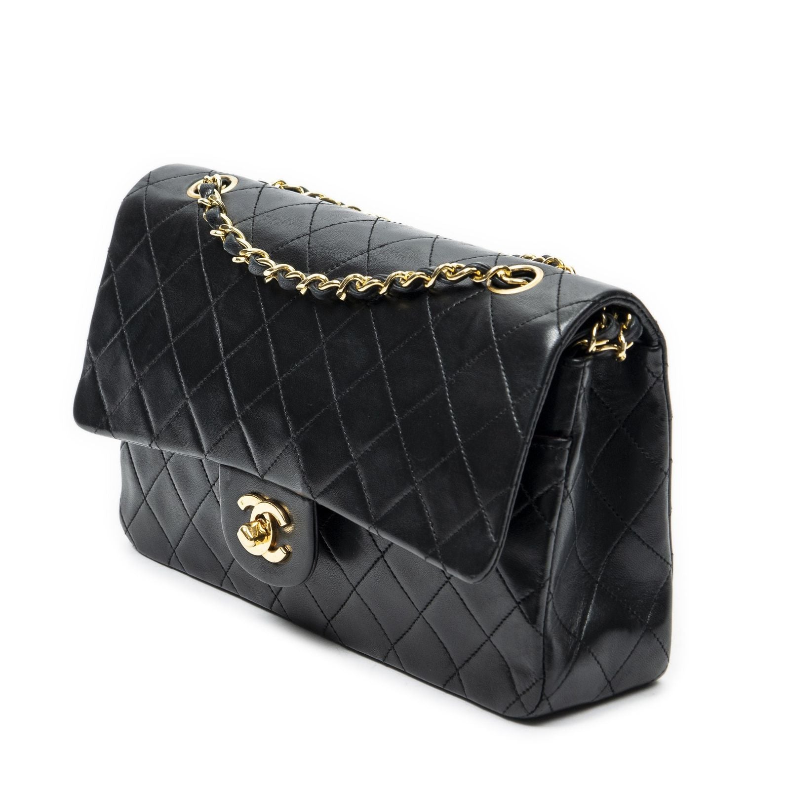 Chanel Quilted Double Flap Black Calfskin Leather — view 2