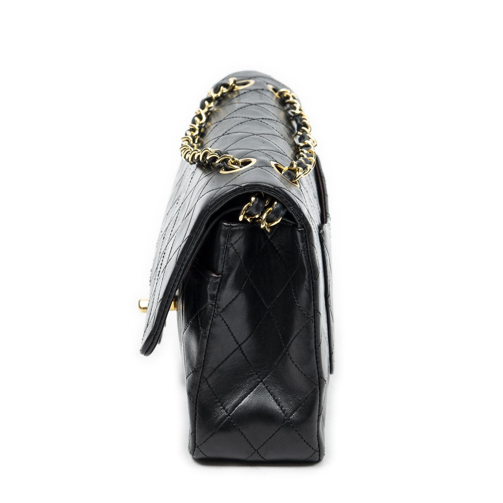 Chanel Quilted Double Flap Black Calfskin Leather — view 3