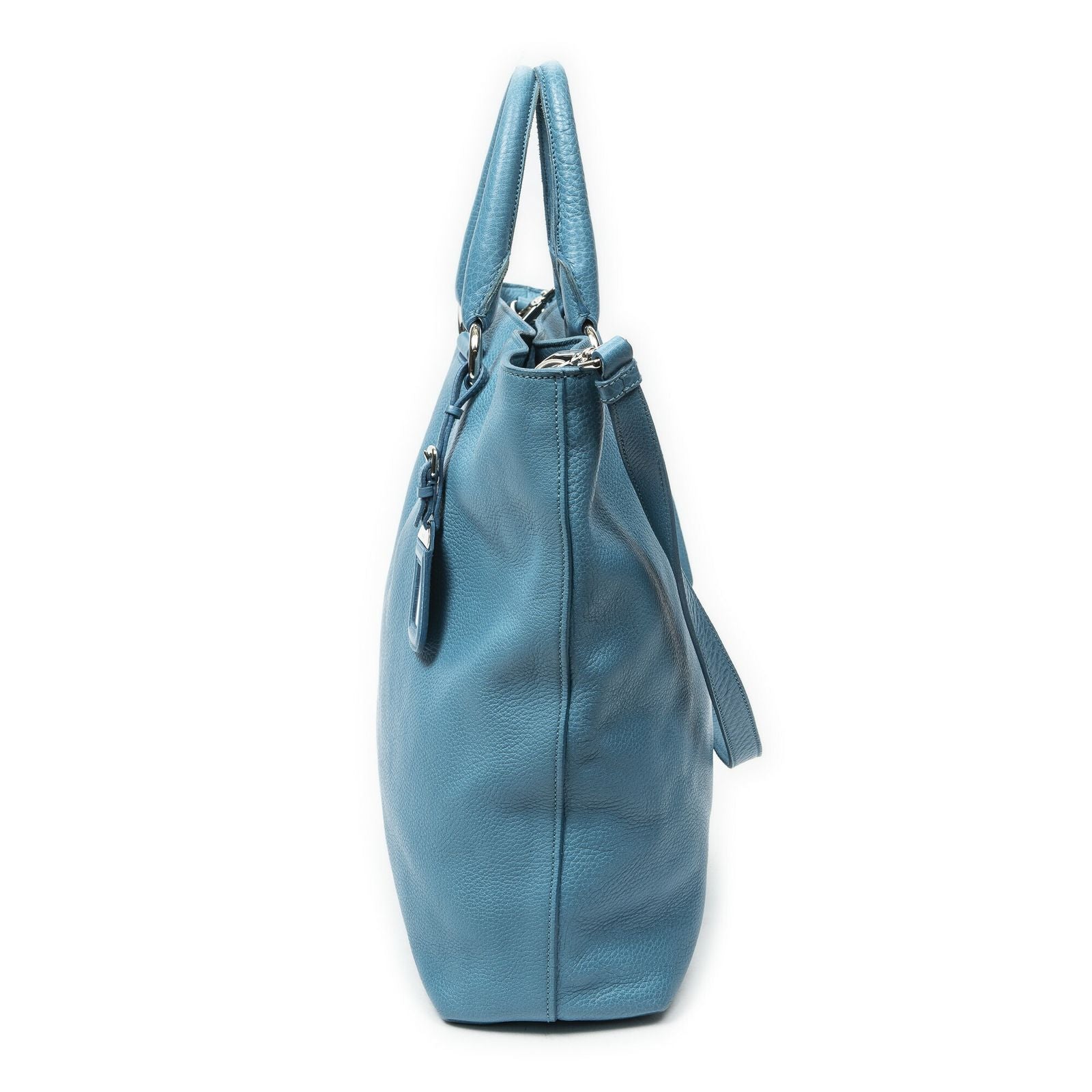Prada Convertible Open Tote Blue Vitello Phoenix — view 3