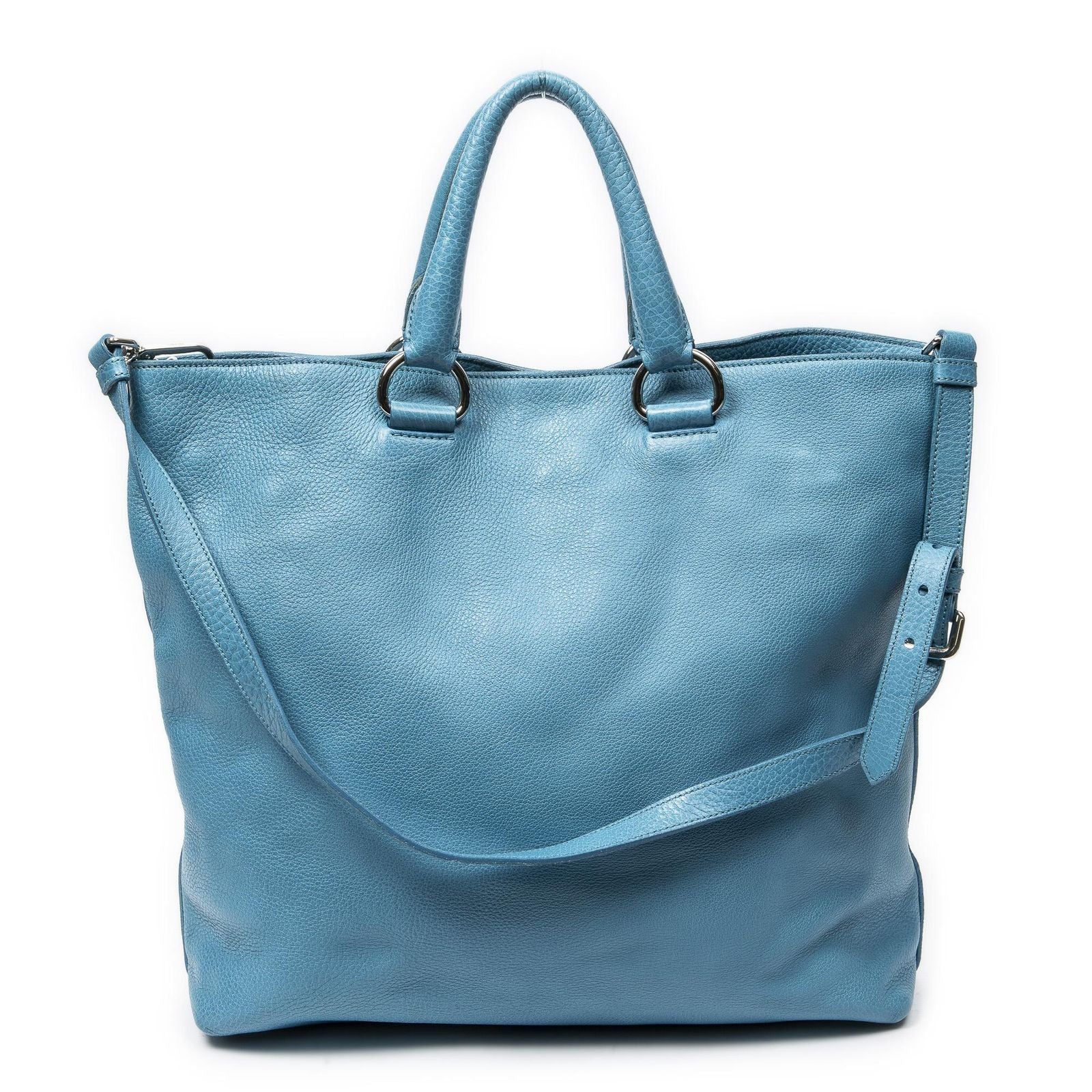 Prada Convertible Open Tote Blue Vitello Phoenix — view 5