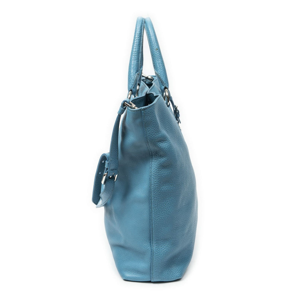 Prada Convertible Open Tote Blue Vitello Phoenix — view 4
