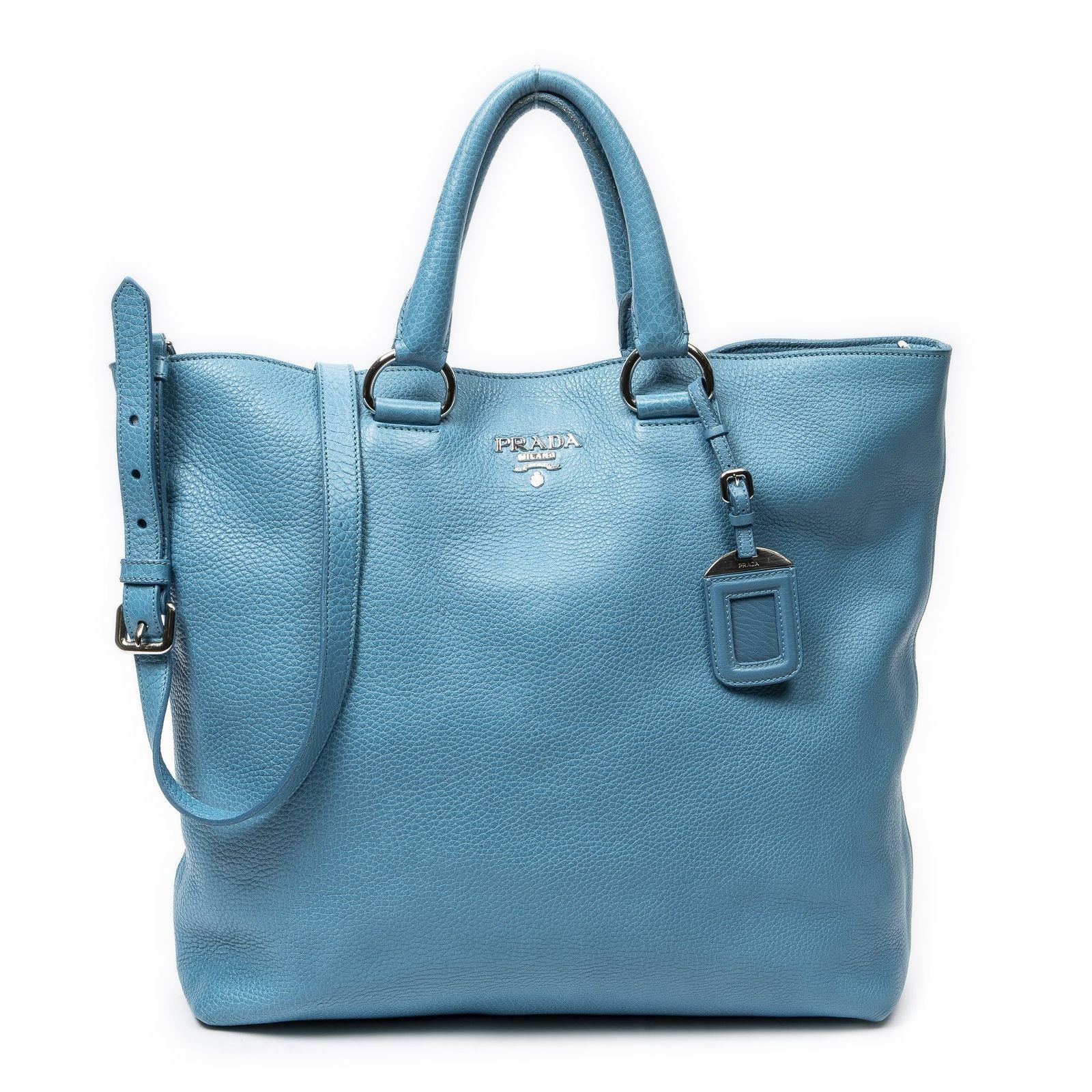 Prada Convertible Open Tote Blue Vitello Phoenix