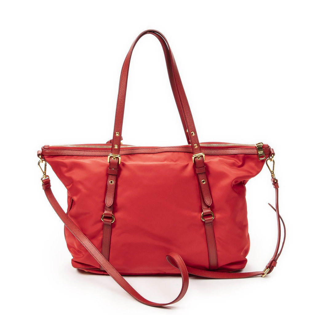 Prada Convertible Zip Tote Red Nylon Canvas — view 5
