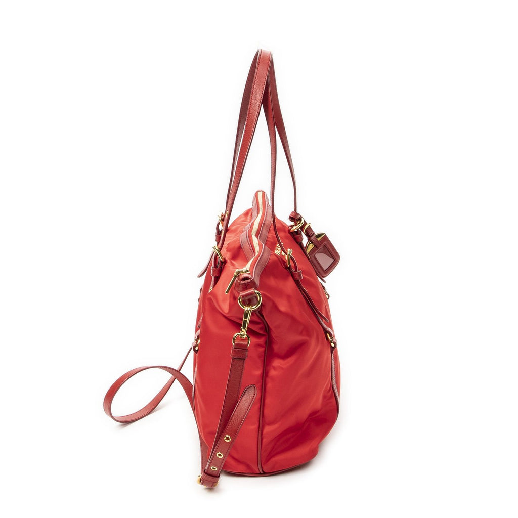 Prada Convertible Zip Tote Red Nylon Canvas — view 4