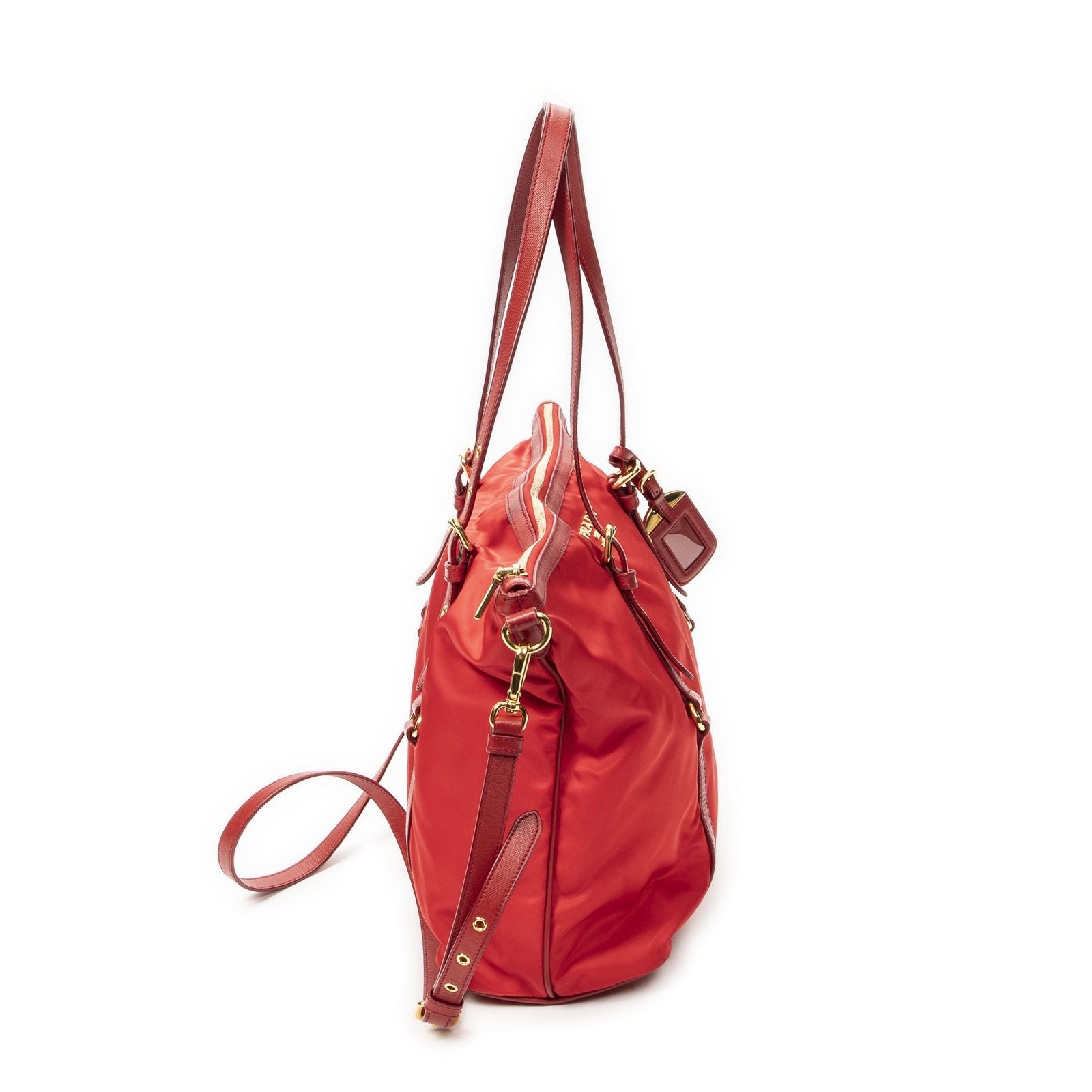 Prada Convertible Zip Tote Red Nylon Canvas — view 4