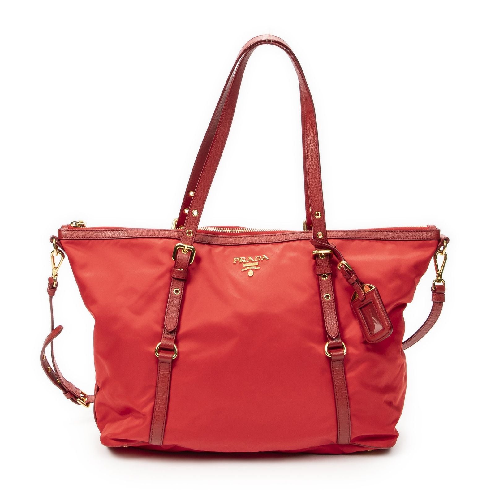 Prada Convertible Zip Tote Red Nylon Canvas