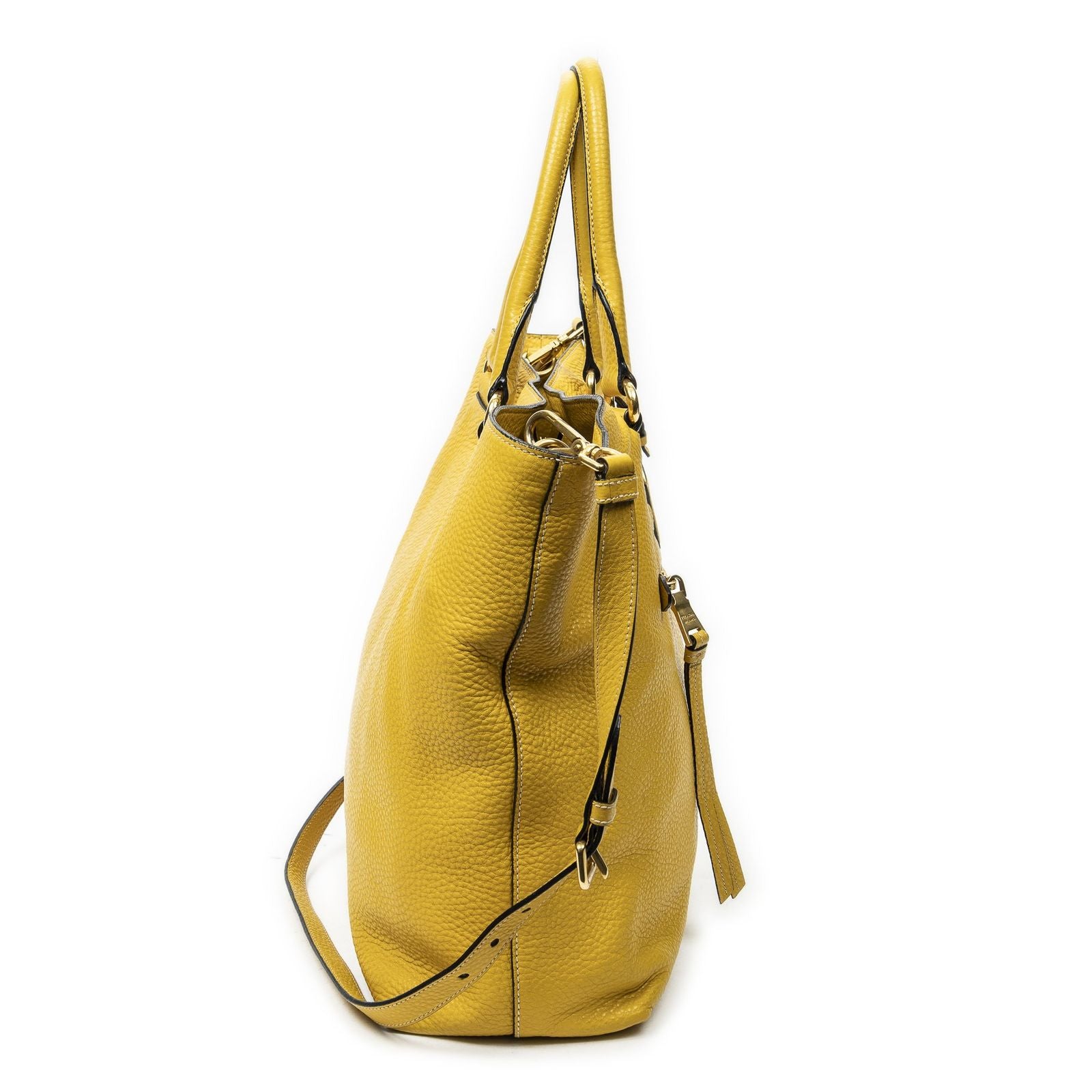 Prada Convertible Zip Tote Yellow Vitello Dyno — view 4