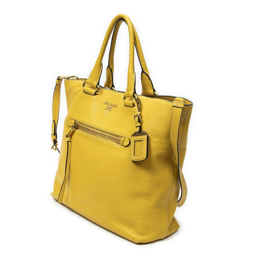 Prada Convertible Zip Tote Yellow Vitello Dyno — view 2