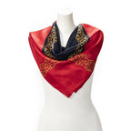 Chanel Scarf Red Navy 100% Gold Jacquard Silk