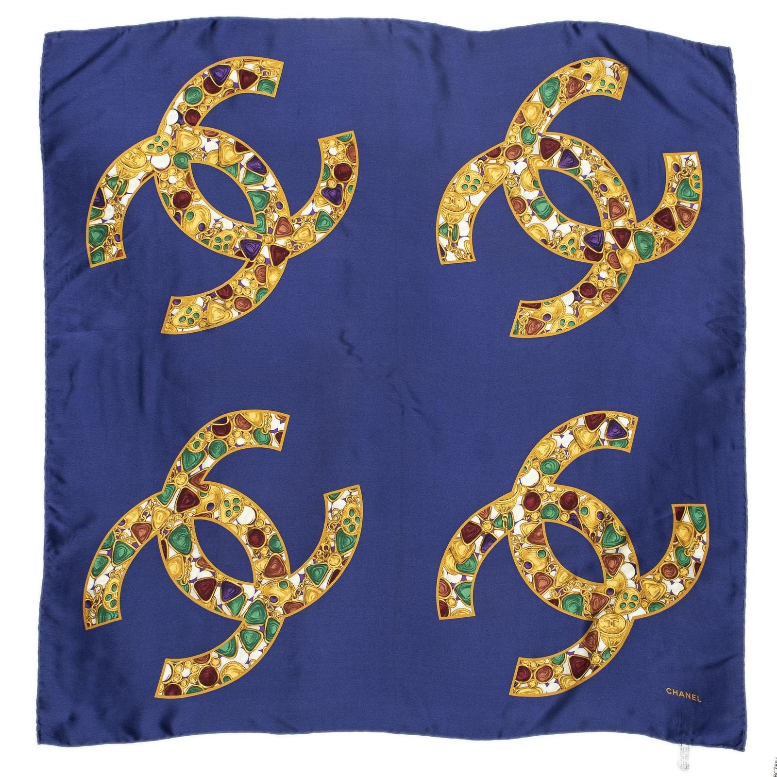Chanel Scarf Blue Gold Silk — view 2