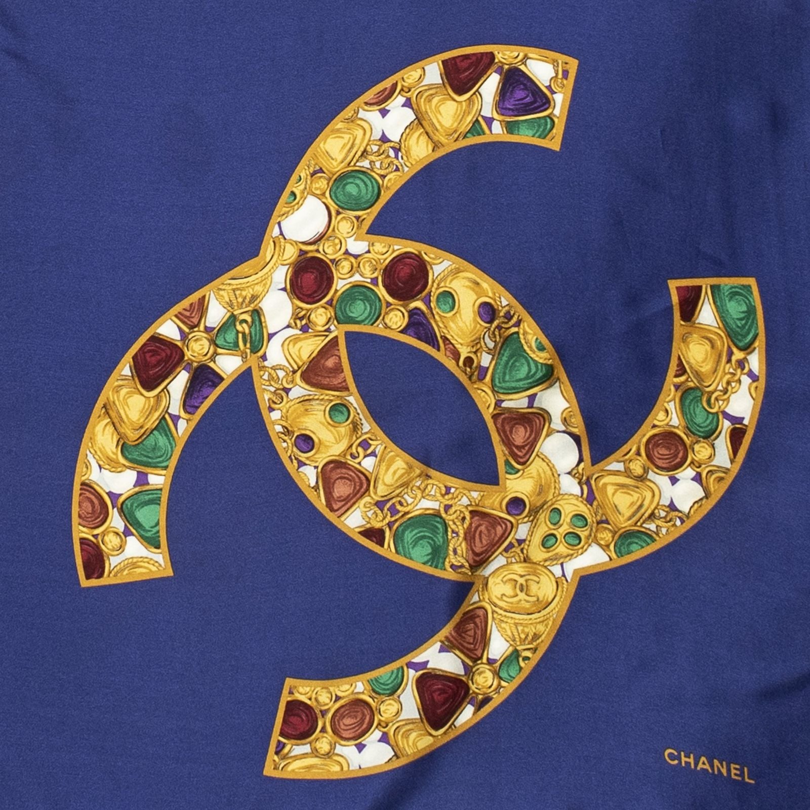 Chanel Scarf Blue Gold Silk — view 3