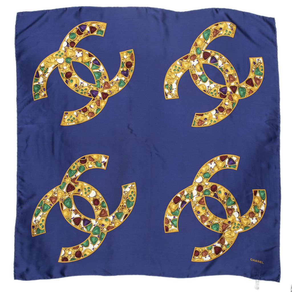Chanel Scarf Blue Gold Silk — view 7