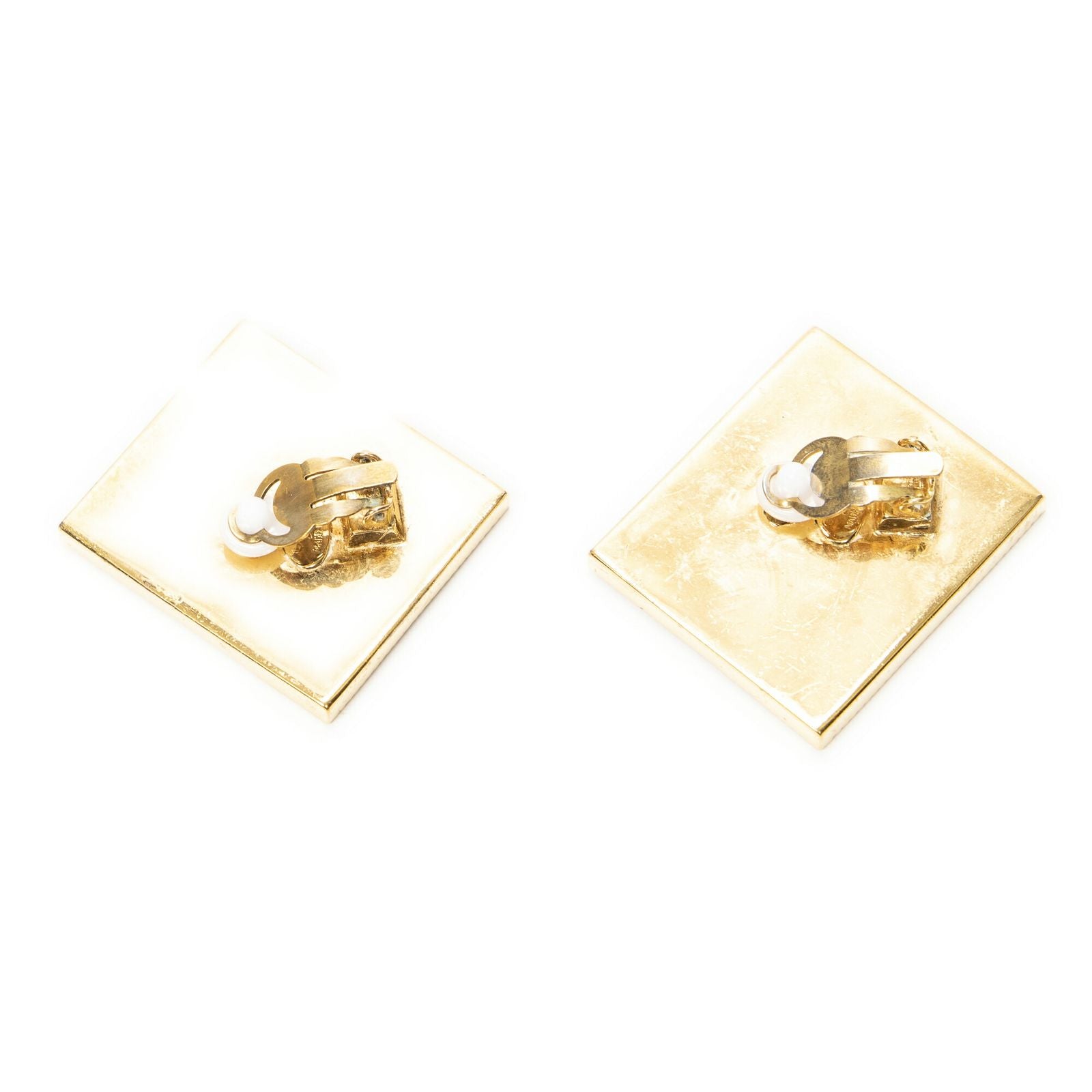 Chanel CC Logo Square Clip Type Earrings Black Gold Plated — view 2