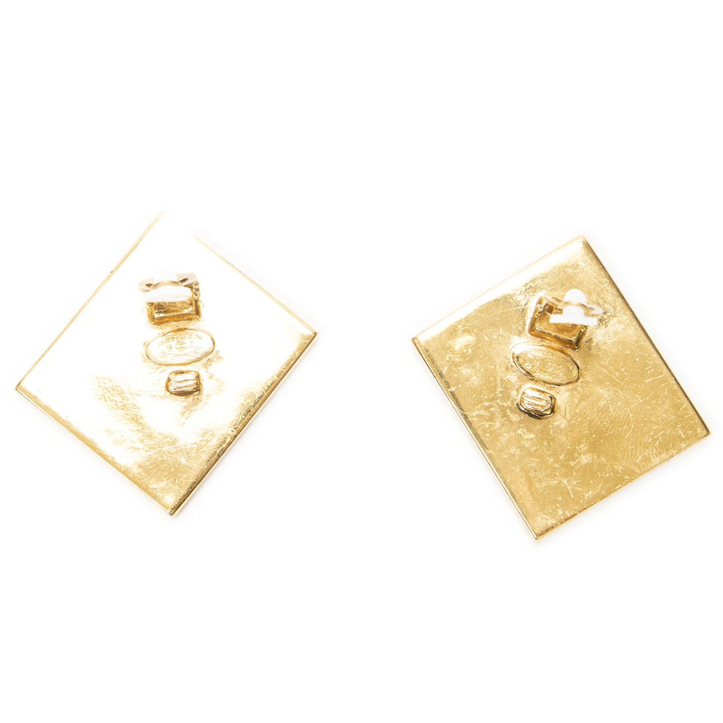 Chanel CC Logo Square Clip Type Earrings Black Gold Plated — view 7