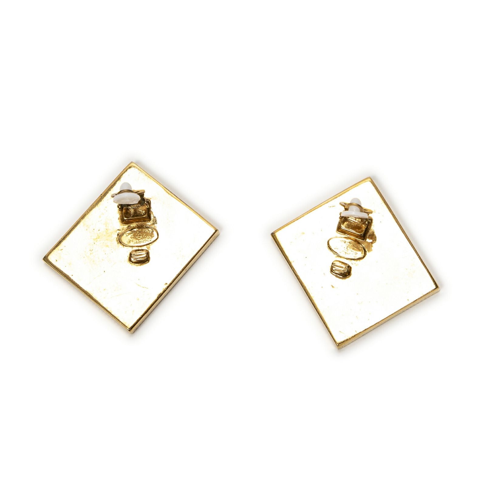 Chanel CC Logo Square Clip Type Earrings Black Gold Plated — view 8