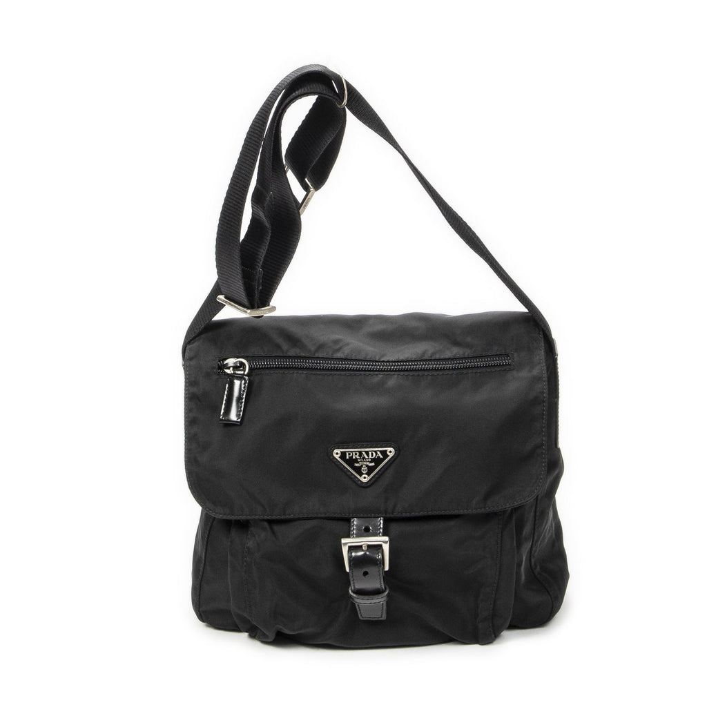 Prada Small Buckle Flap Crossbody Black Nylon Canvas
