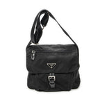 Prada Small Buckle Flap Crossbody Black Nylon Canvas