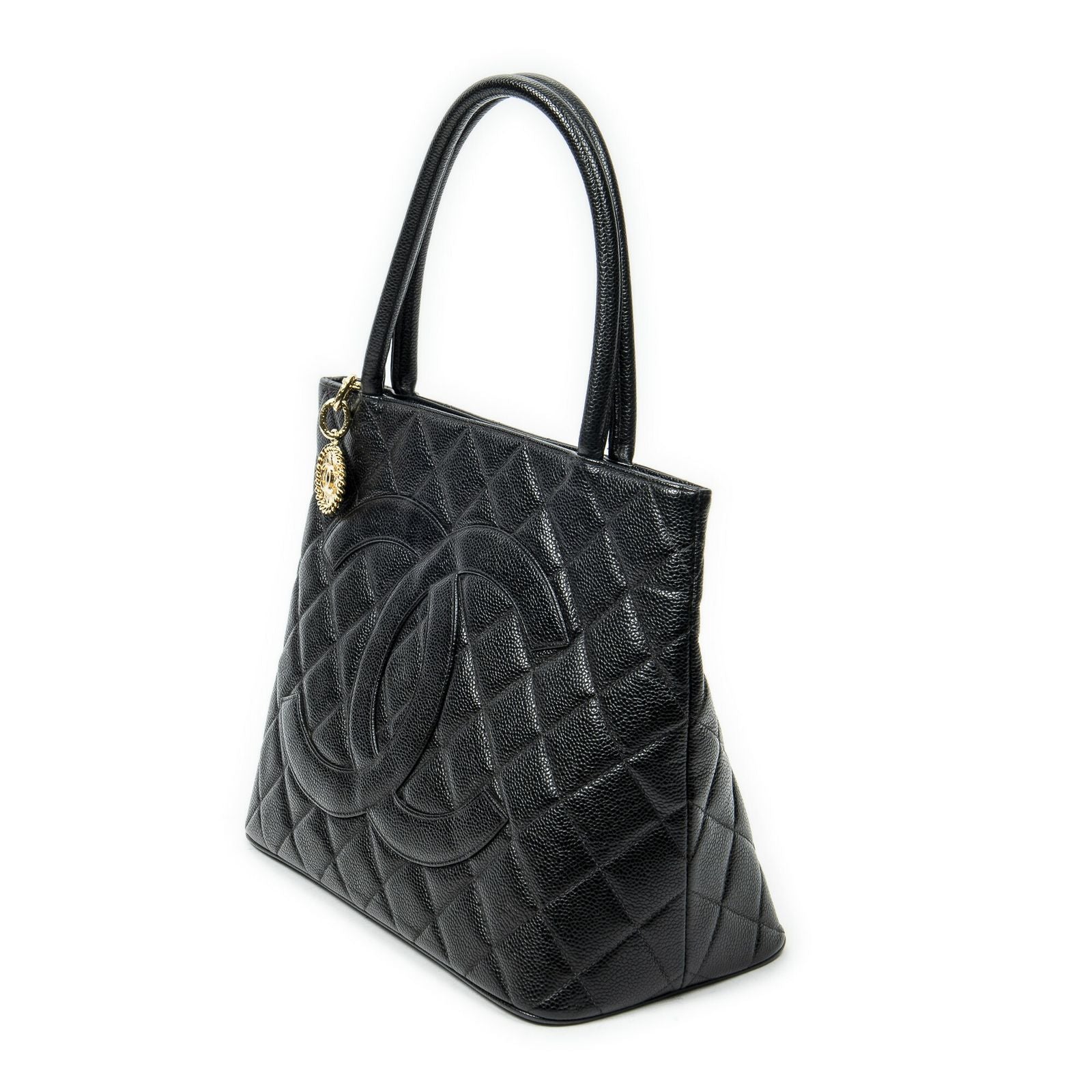 Chanel Timeless Medallion Tote Black Quilted Caviar Leather — view 2