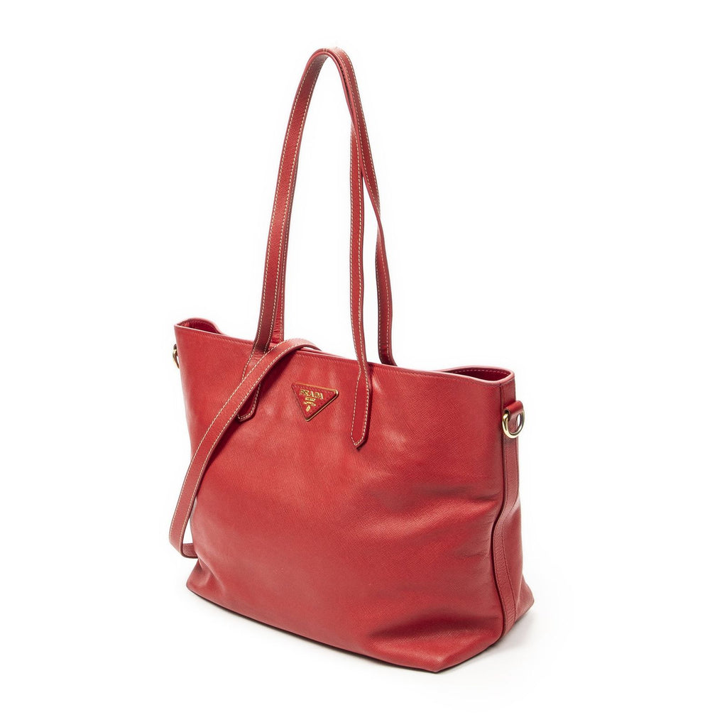 Prada Convertible Open Tote Red Saffiano Leather — view 2