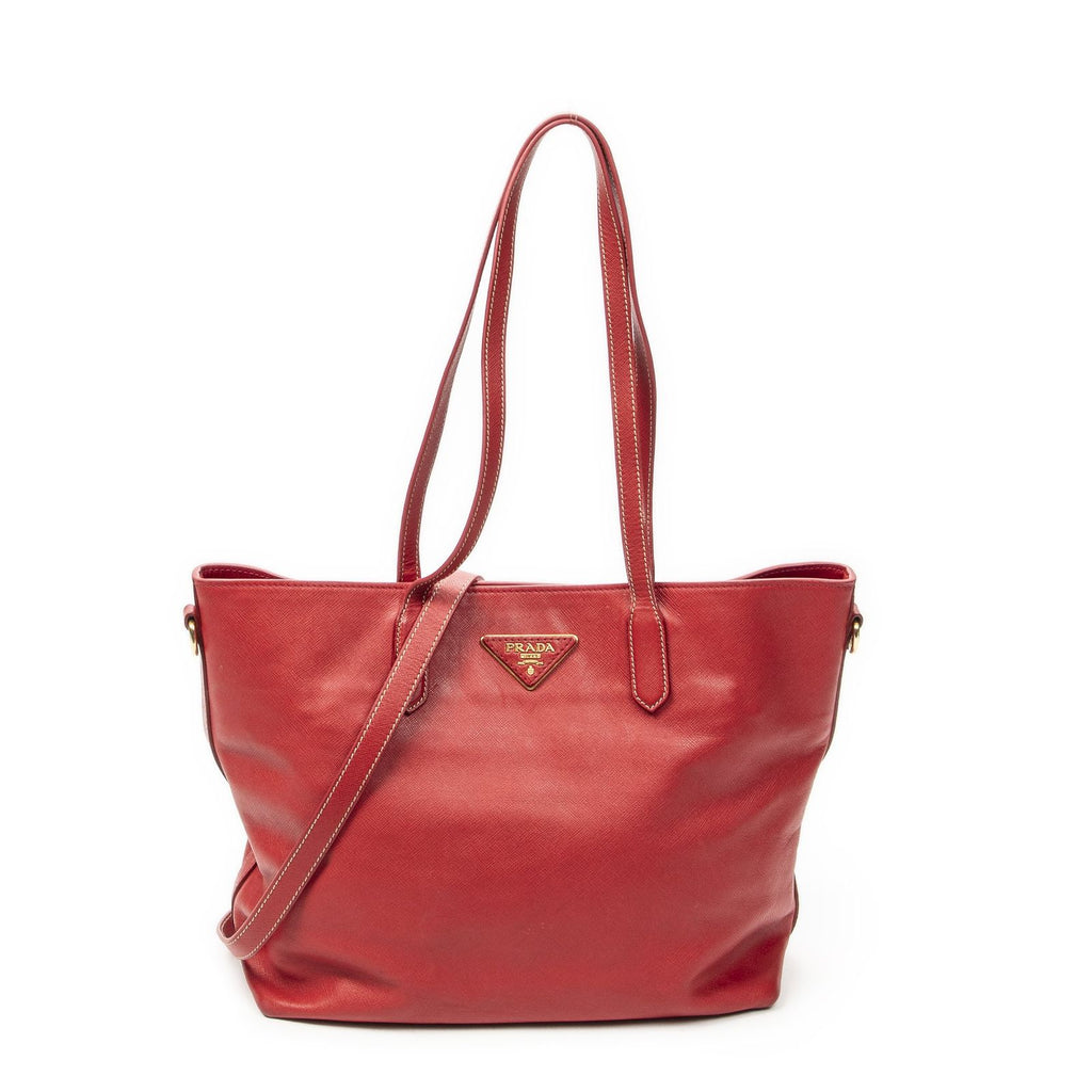 Prada Convertible Open Tote Red Saffiano Leather