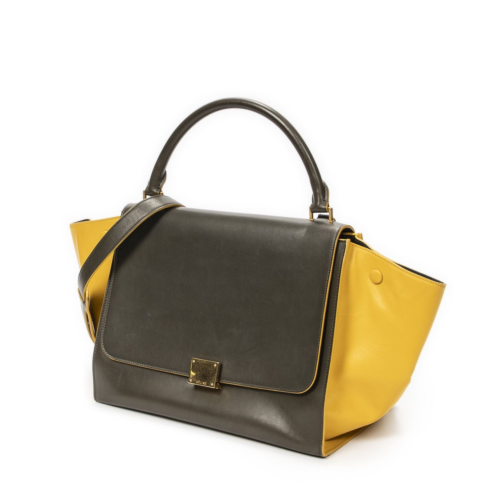 Celine Midi Amtrak Green Yellow Calfskin Leather Messenger — view 2