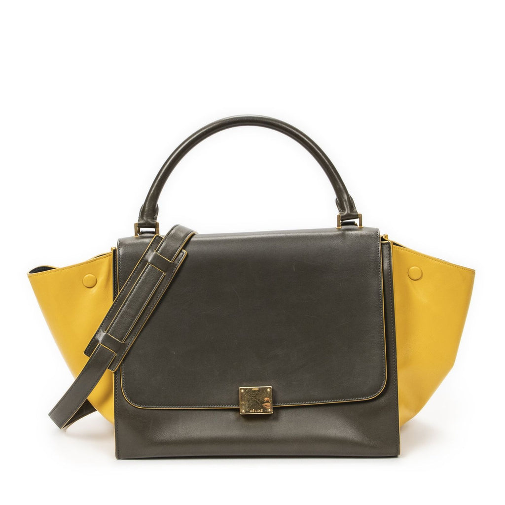 Celine Midi Amtrak Green Yellow Calfskin Leather Messenger