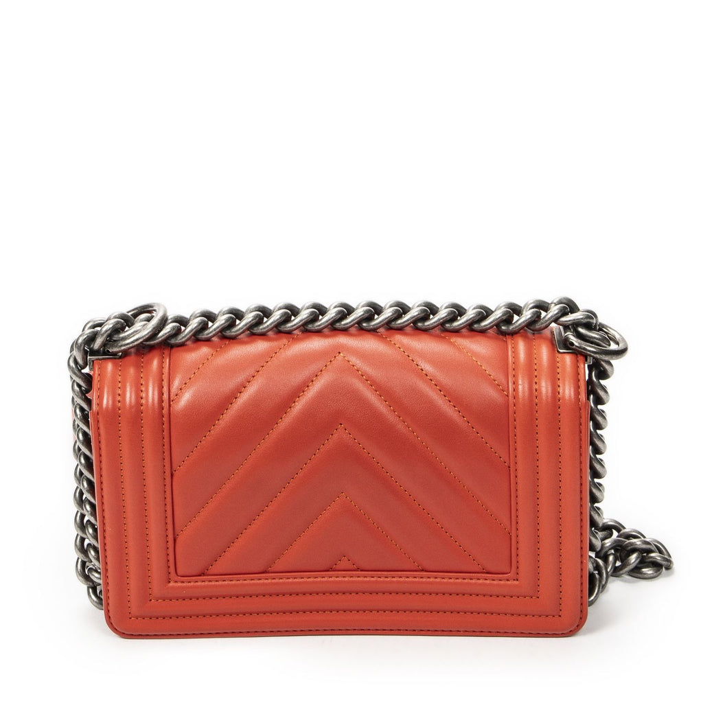Chanel Small Boy Bag Orange Quilted Blanc Lambskin Leather — view 5