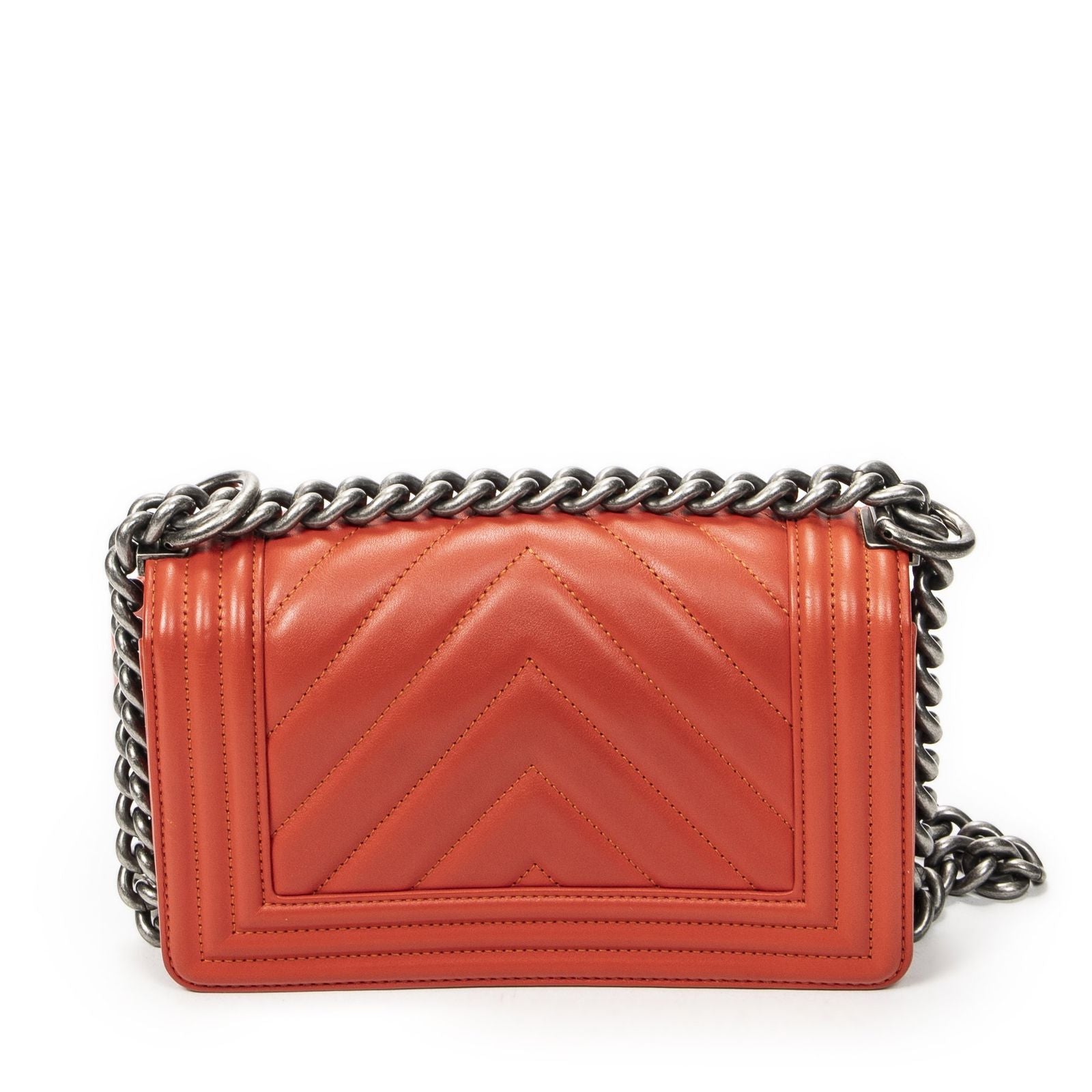 Chanel Small Boy Bag Orange Quilted Blanc Lambskin Leather — view 5