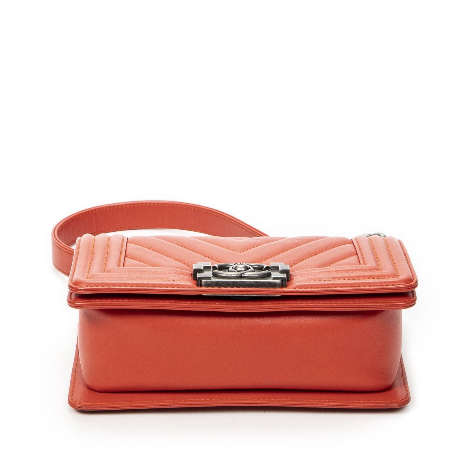Chanel Small Boy Bag Orange Quilted Blanc Lambskin Leather — view 6