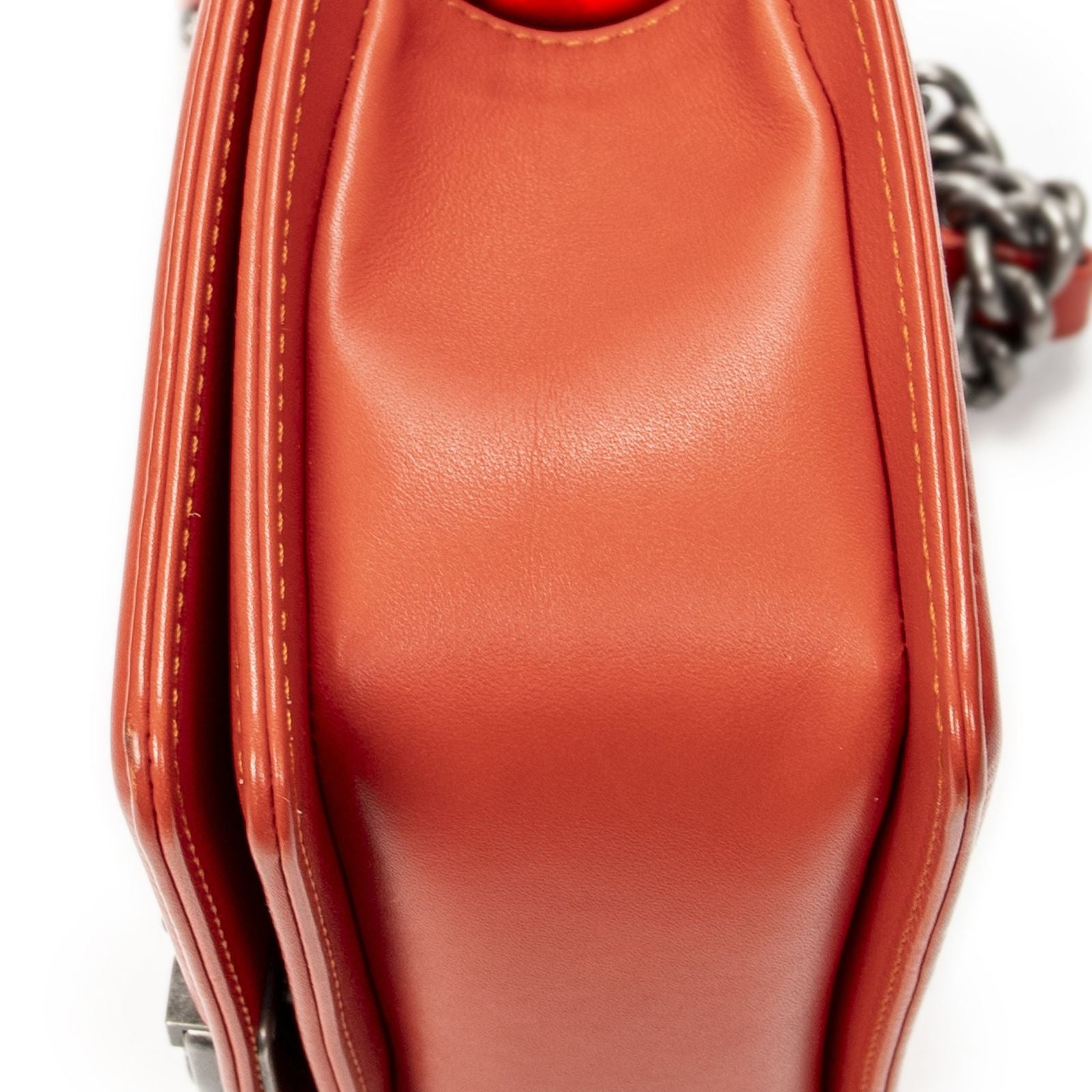 Chanel Small Boy Bag Orange Quilted Blanc Lambskin Leather — view 8
