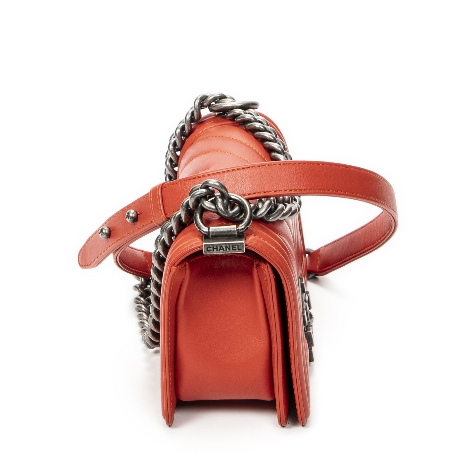 Chanel Small Boy Bag Orange Quilted Blanc Lambskin Leather — view 4