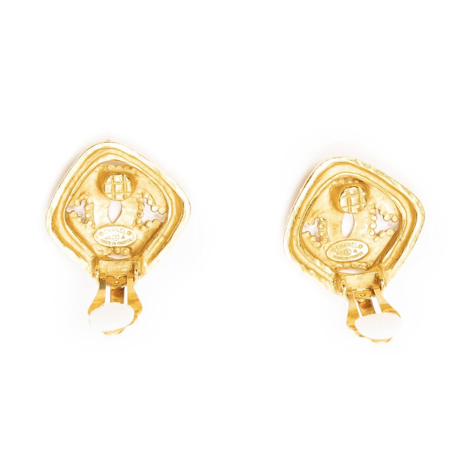 Chanel CC Diamond Clip on Earrings Gold Plated — view 3
