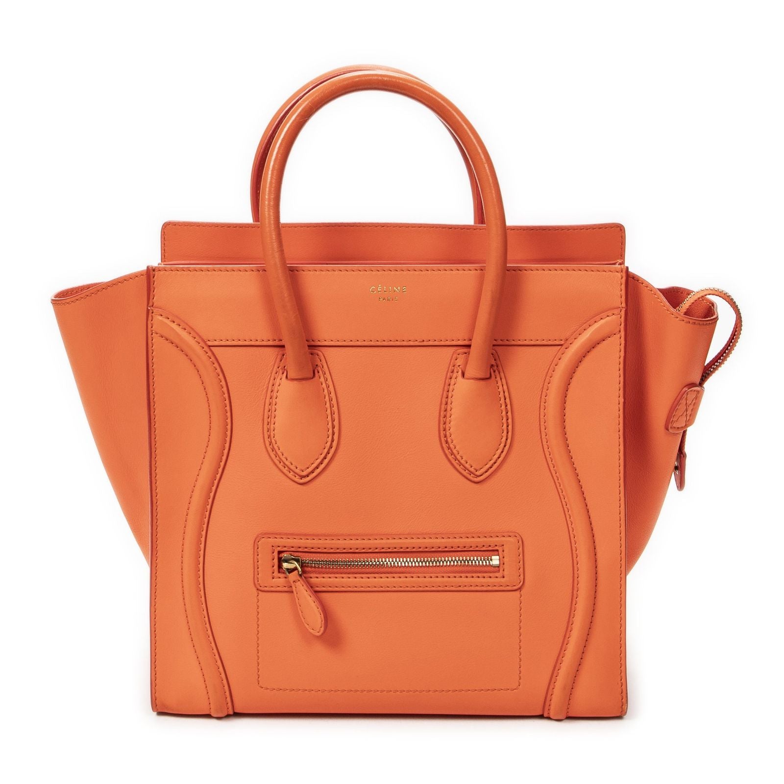 Celine Mini Luggage Orange Calfskin Leather