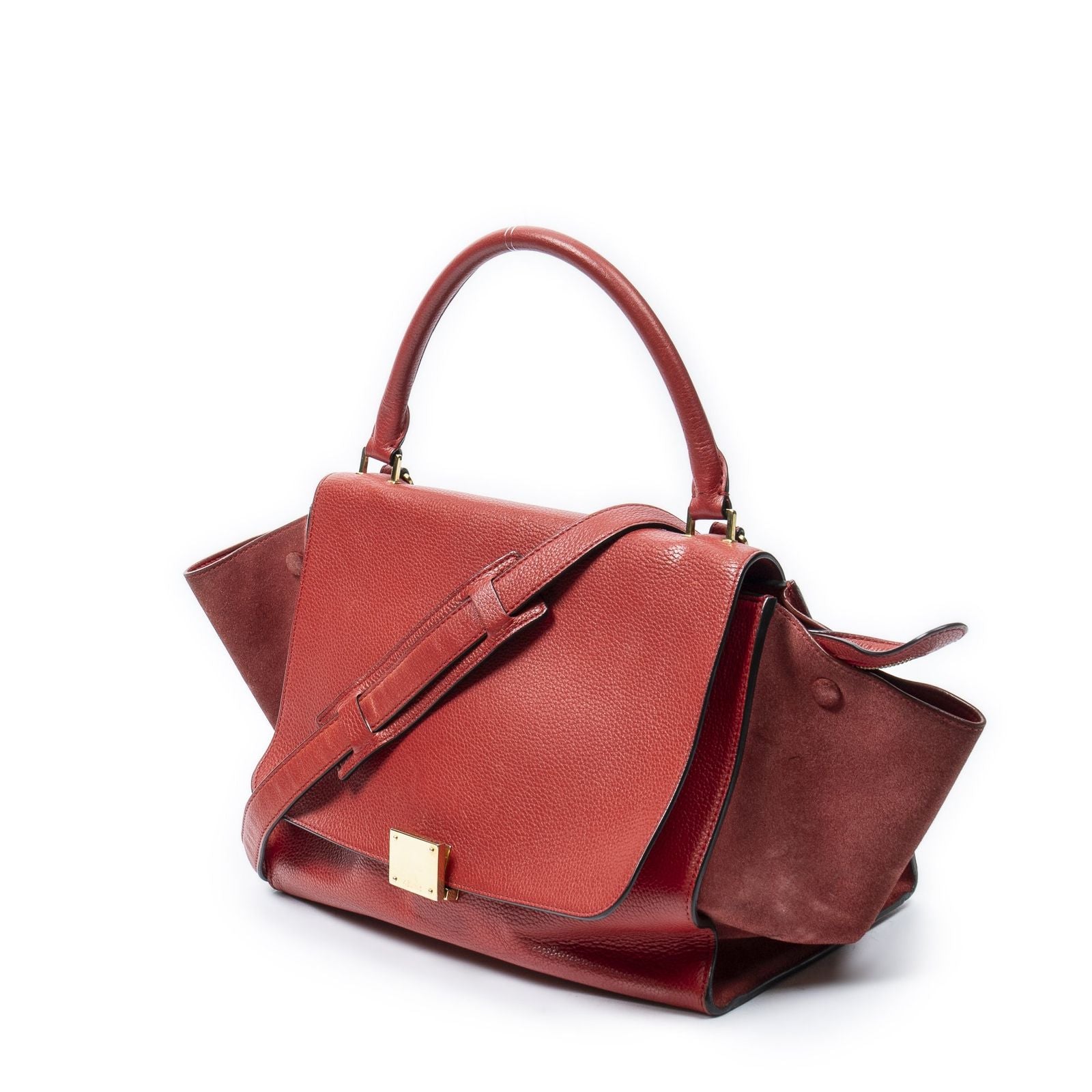 Celine Midi Trapeze Red Gray Calfskin Leather Messenger — view 2