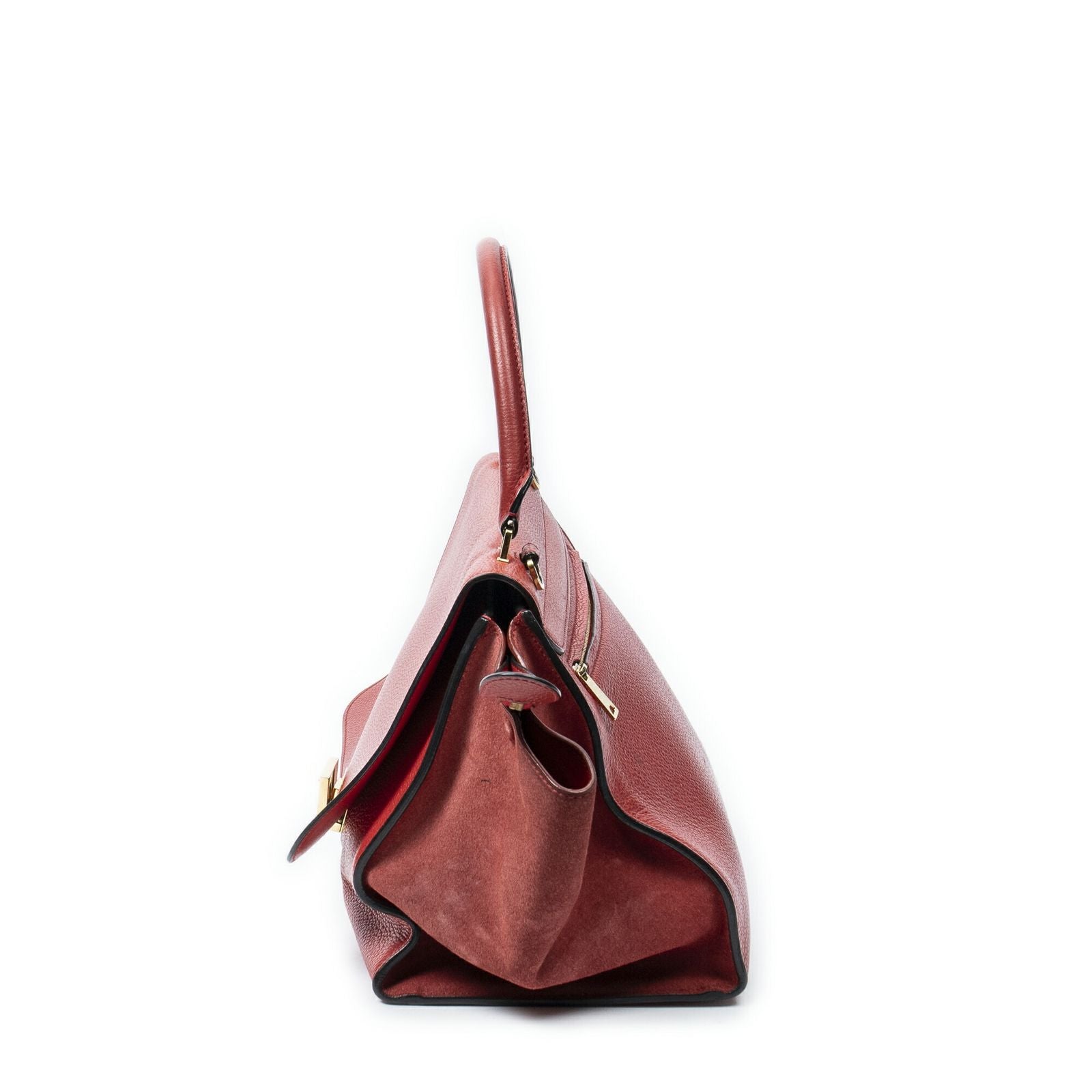 Celine Midi Trapeze Red Gray Calfskin Leather Messenger — view 4
