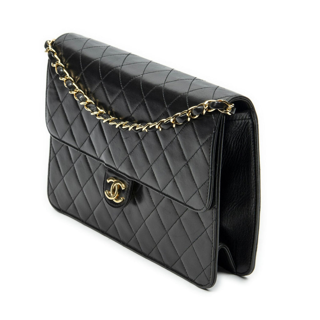 Chanel Vintage Pushlock Straight Flap Black Quilted Lambskin Leather — view 2