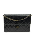 Chanel Vintage Pushlock Straight Flap Black Quilted Lambskin Leather