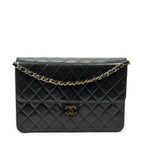 Chanel Vintage Pushlock Straight Flap Black Quilted Lambskin Leather