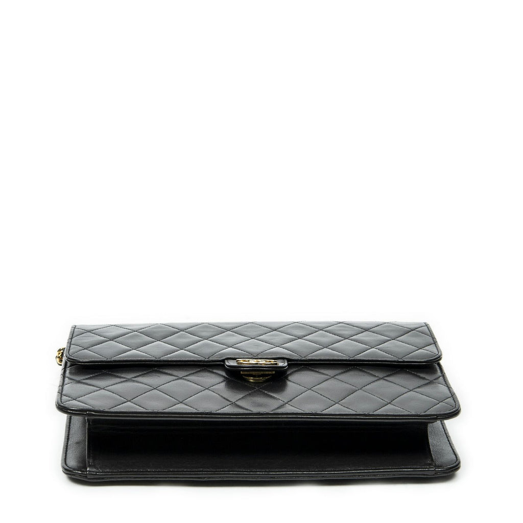 Chanel Vintage Pushlock Straight Flap Black Quilted Lambskin Leather — view 6