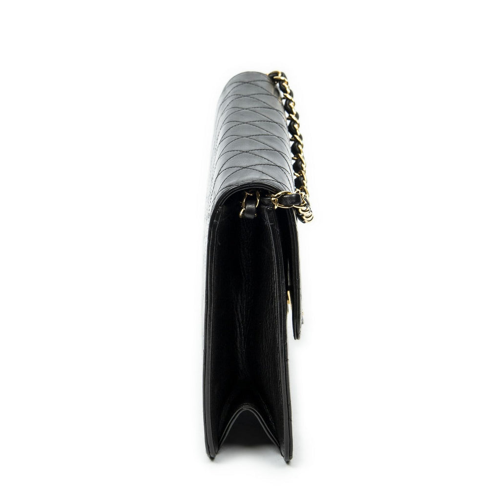 Chanel Vintage Pushlock Straight Flap Black Quilted Lambskin Leather — view 4