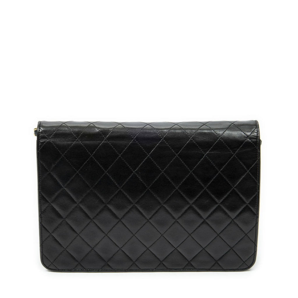 Chanel Vintage Pushlock Straight Flap Black Quilted Lambskin Leather — view 5