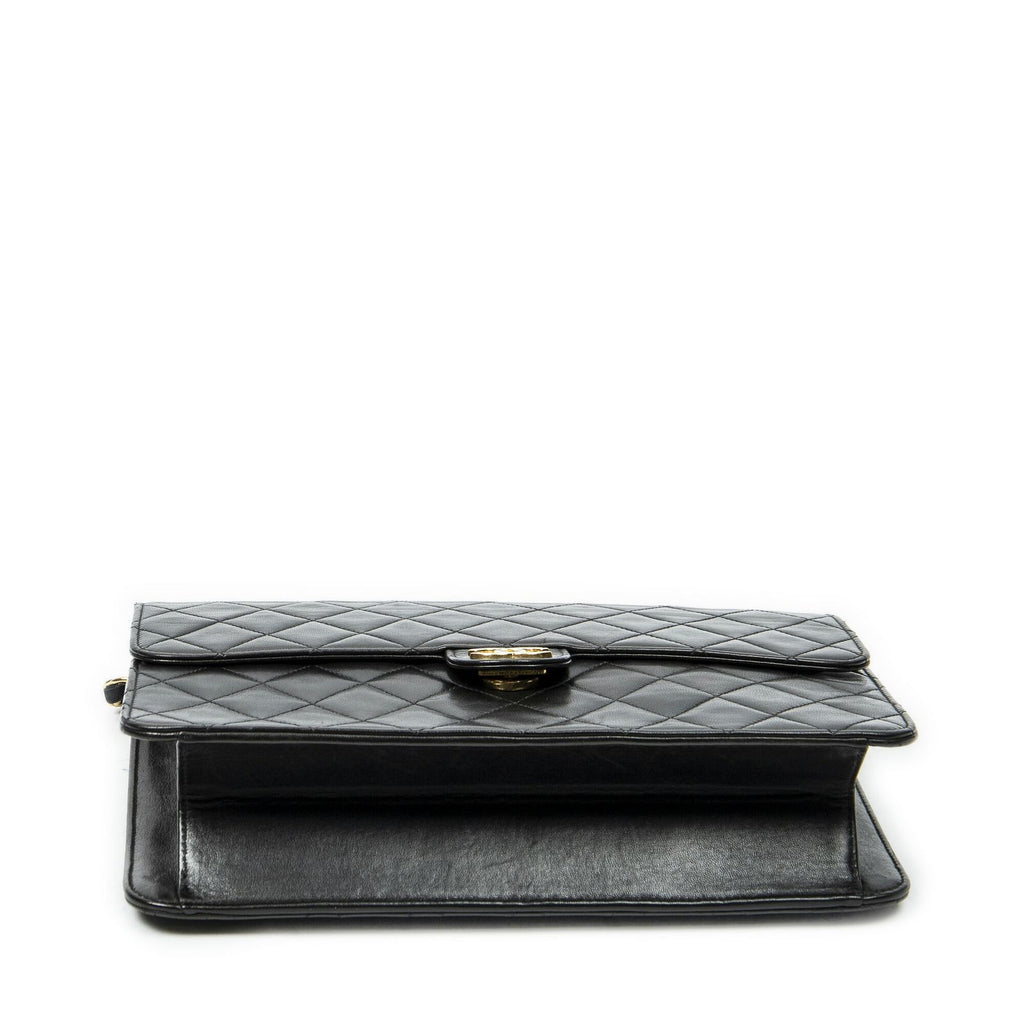 Chanel Vintage Pushlock Straight Flap Black Quilted Lambskin Leather — view 6