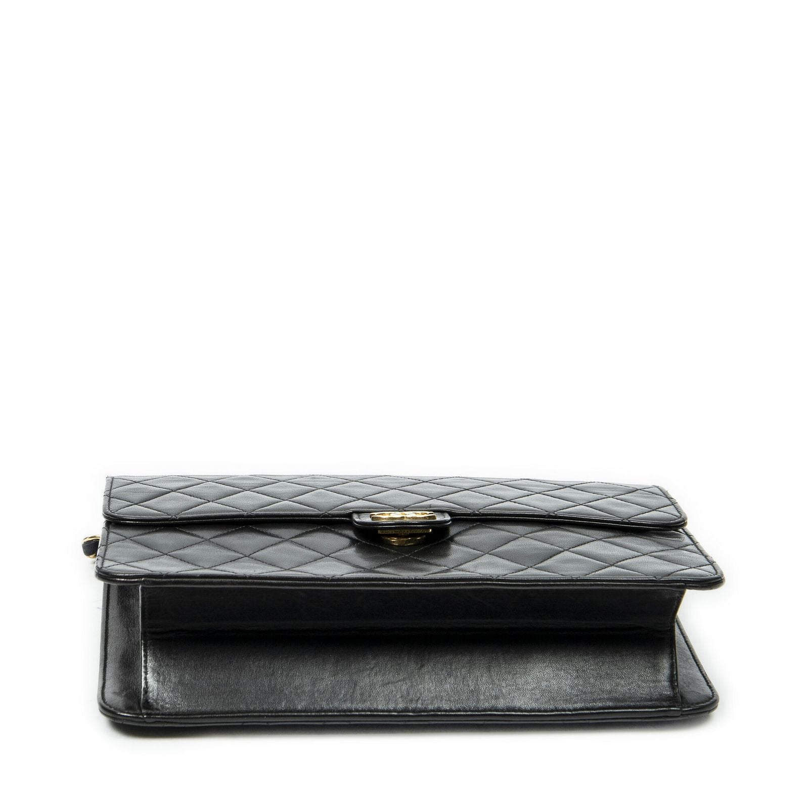 Chanel Vintage Pushlock Straight Flap Black Quilted Lambskin Leather — view 6