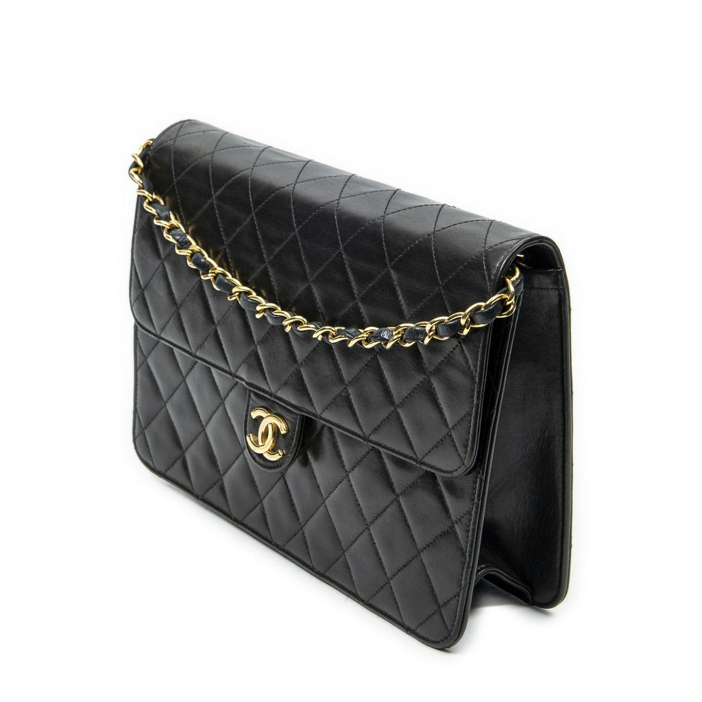 Chanel Vintage Pushlock Straight Flap Black Quilted Lambskin Leather — view 2