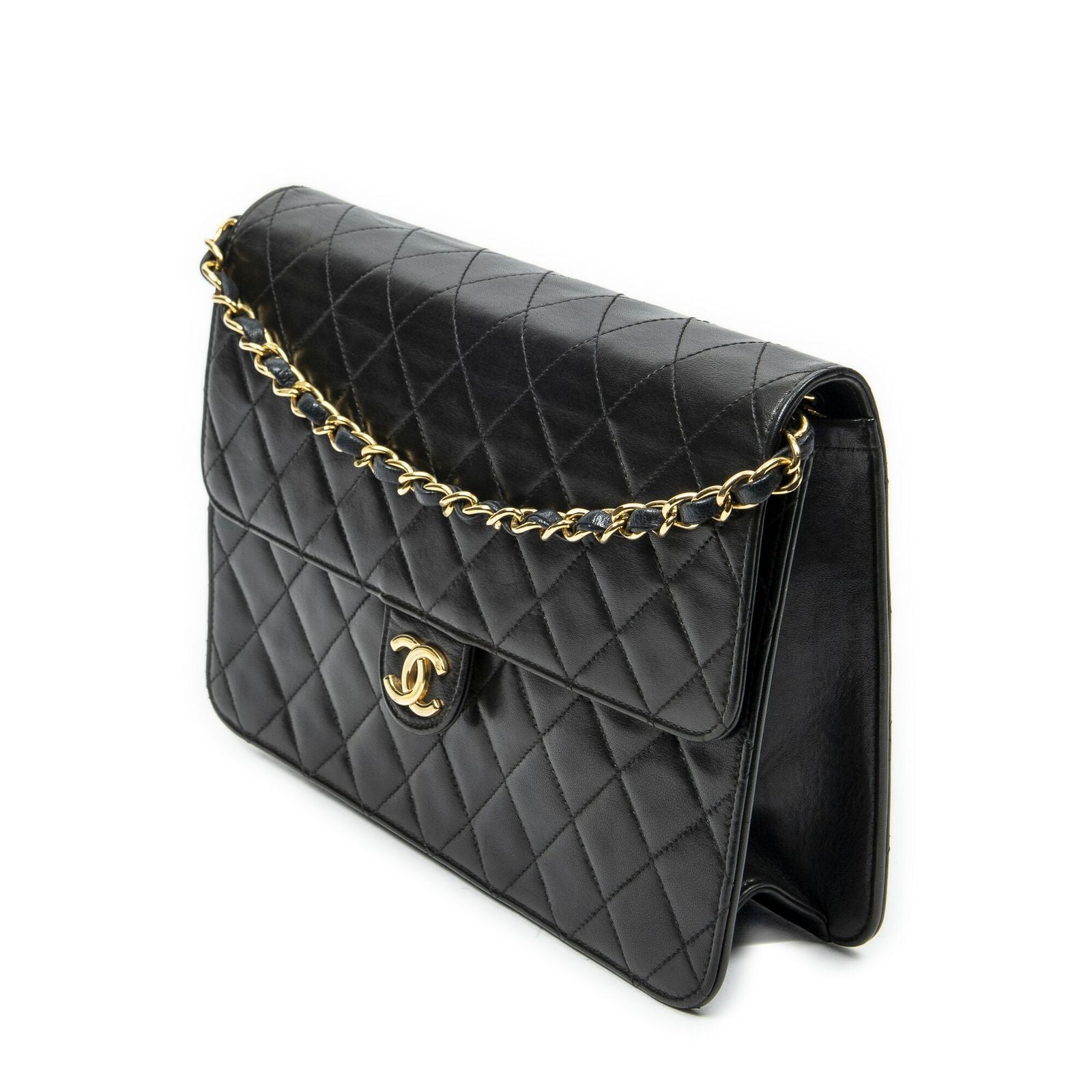 Chanel Vintage Pushlock Straight Flap Black Quilted Lambskin Leather — view 2